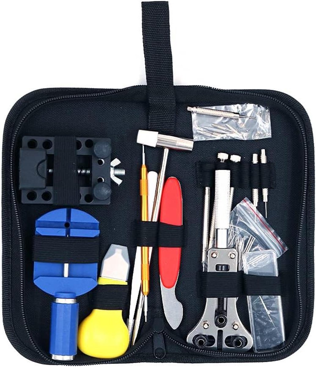 Allecto- Horloge Reparatie Tool Kit - Professioneel - 147 Stuks - Case Opening en Strap Aanpassing - Horloge Band Link Pin - Voor Horloges - Zwart Model
