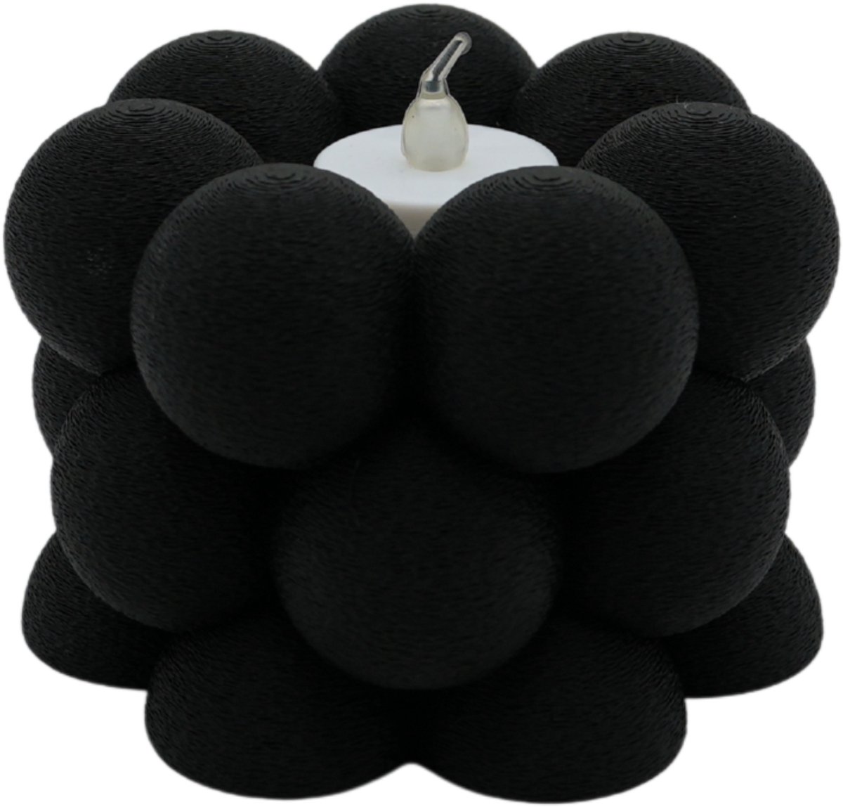 Lovora Waxinelichthouder Bubble Fuzzy - Ivoor Wit - 3d geprint - Moderne woonaccessoire - Stijlvolle waxinelichthouder Zwart
