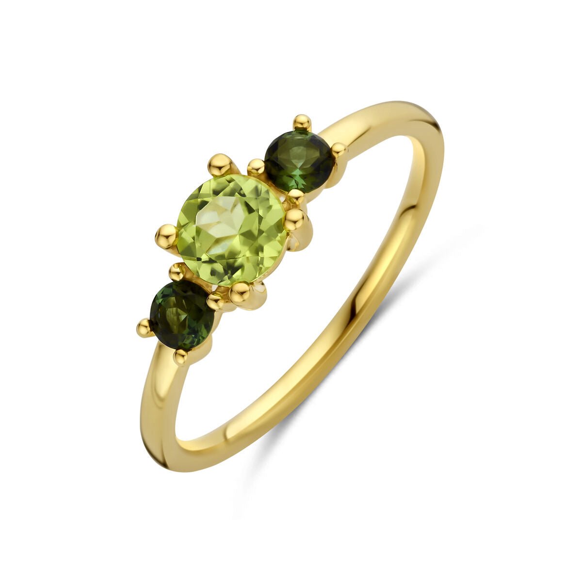 14K geelgouden ring peridot en groen toermalijn - 4035374