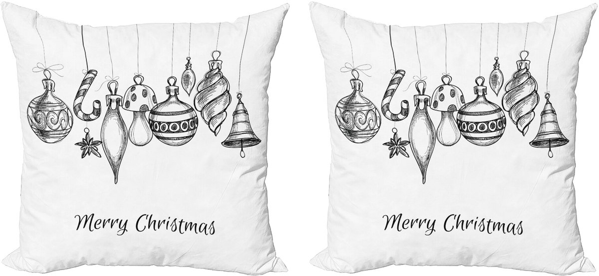 ABAKUHAUS Kerstdecoratie Kussenhoes 2-pack, Vergankelijk Ornament, 50x50 cm, Wit Zwart