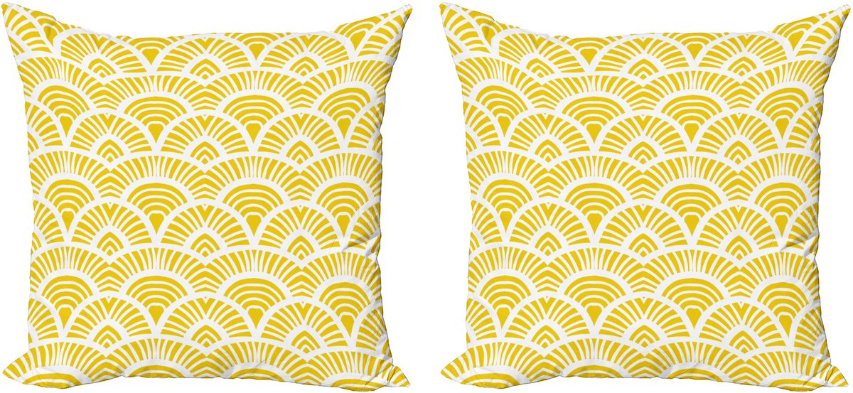 ABAKUHAUS Gele decoratieve kussenhoes, 2 stuks, vintage Japanse schubb 45x45 cm, geel en wit