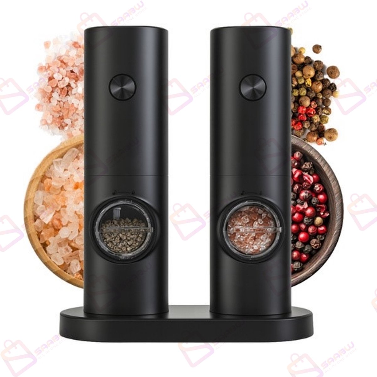 Elektrische Peper- en Zoutmolen Set van 2 – Keramisch Maalwerk, Instelbare Maalgraad & LED Verlichting – Zwart – pepermolen set – 55660