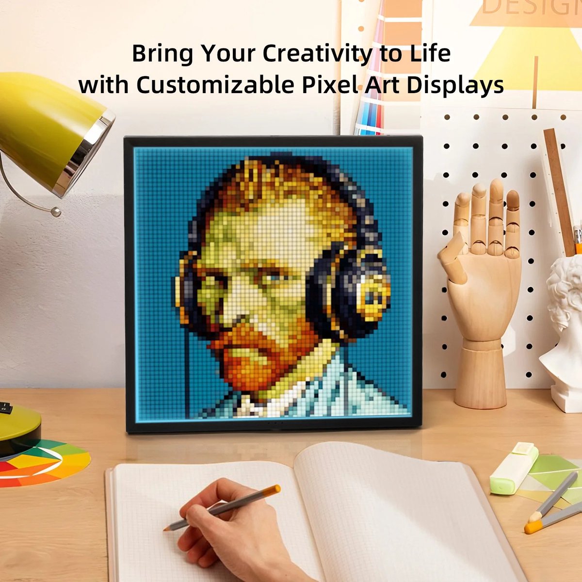 HOB Digitale Pixel Art Frame - Agenda – Pixel Display – WiFi-verbinding – LED-scherm – App – Muziekvisualisatie – Klok & weerfunctie – Gaming & kamerdecoratie – USB-voeding — cadeau in Gadgets - foto 3