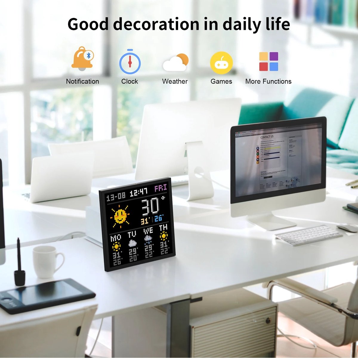 HOB Digitale Pixel Art Frame - Agenda – Pixel Display – WiFi-verbinding – LED-scherm – App – Muziekvisualisatie – Klok & weerfunctie – Gaming & kamerdecoratie – USB-voeding — cadeau in Gadgets - foto 2