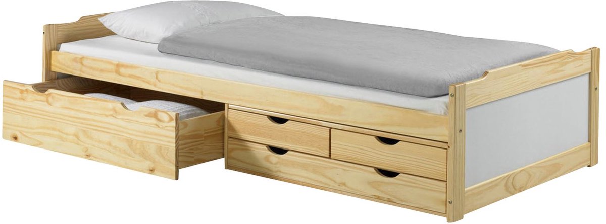 Functioneel bed, stapelbed, ladenbed ANDREA naturel gelakt