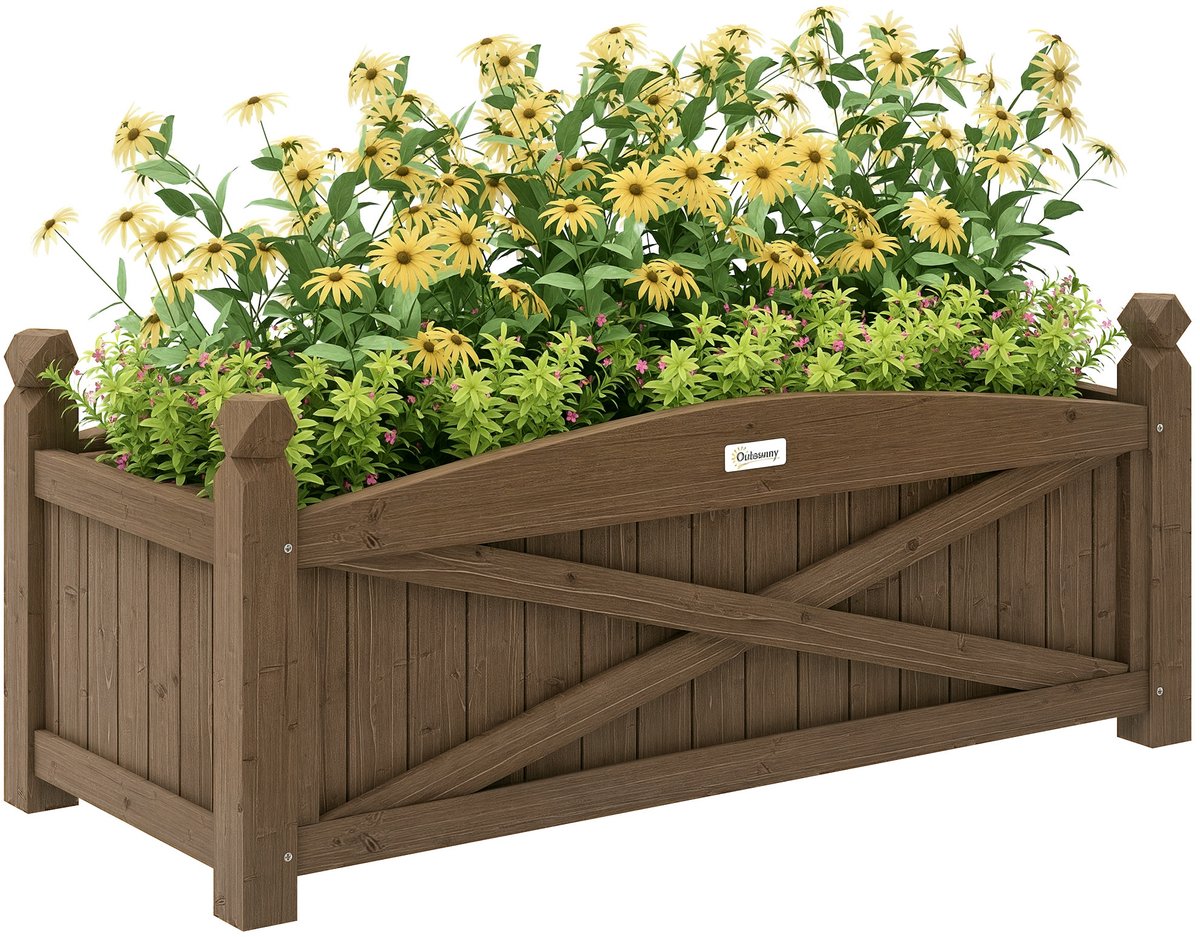 Tuinbed Outsunny - Vurenhout - 90x39x37cm - Bruin