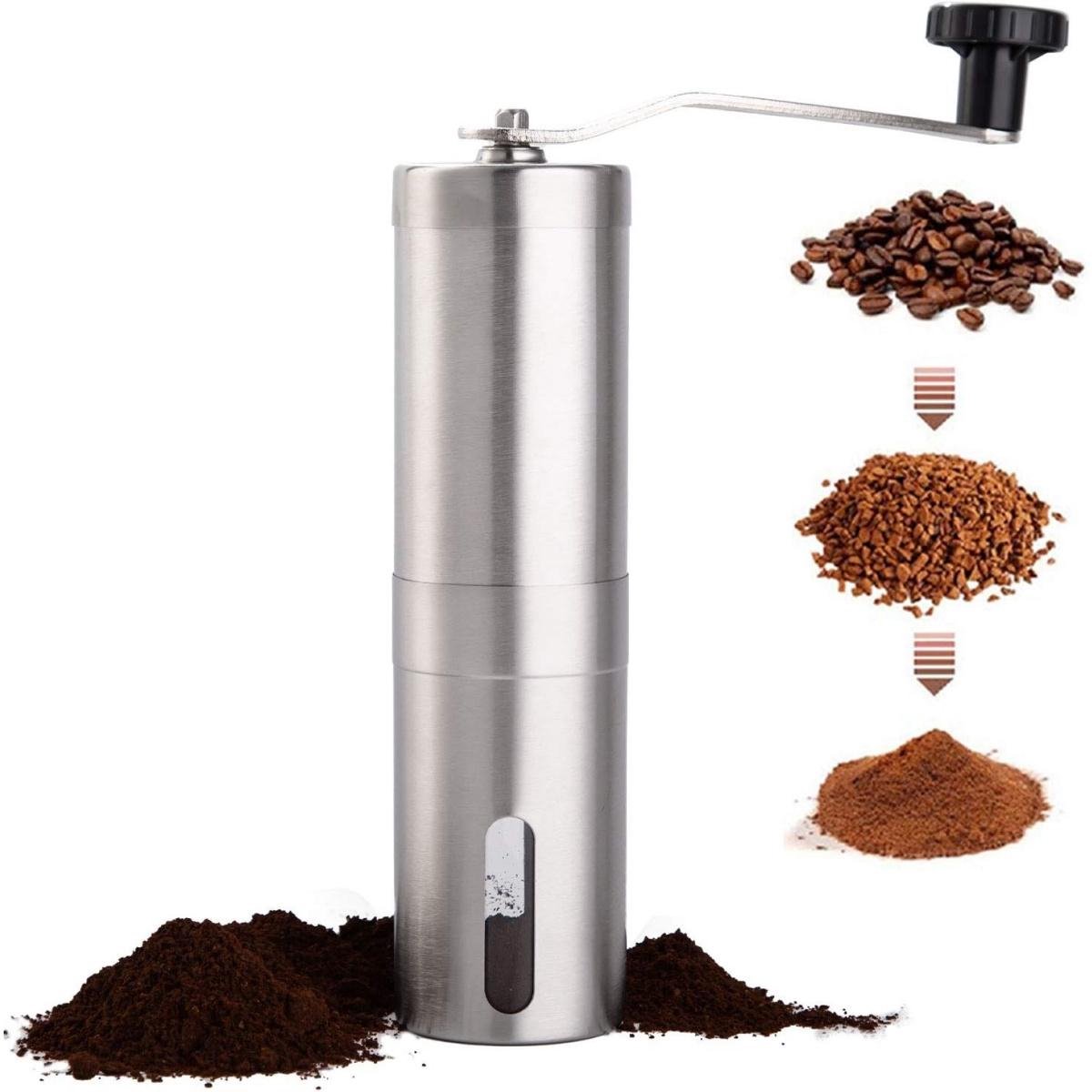 Koffiemolen - Handmatig - Roestvrij staal - met keramische maalschijven - Ook geschikt voor nootmuskaat - Geschikt voor AeroPress, filterkoffie, espresso, French press en Turkse koffie