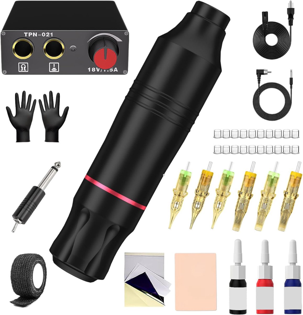NBAP® Hoge Kwaliteit Tattoo Machine met Accessoires - Tattoo Machines Draadloos - Tattoo Set Inclusief Inkt en Naalden - Tattoo Kit met Opbergkoffer - Voor Professionals en Beginners - Zwart