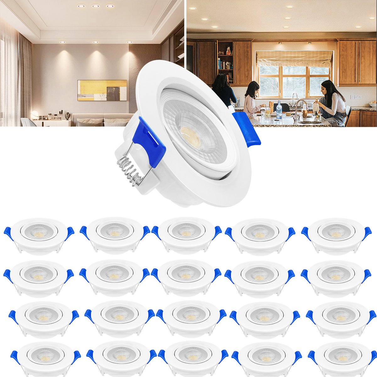 Froadp 20 x 5W LED-inbouwlamp LED-plafondspot LED-inbouwspot Draaibaar 15° draaihoek Witte LED-spot Inbouwlampen Spotlight LED-plafondspot (warm wit)