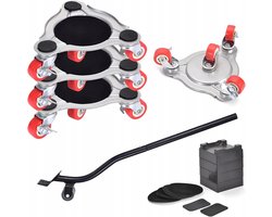 Meubelverhuizer - Verhuiswagen - 4-delig Zware Meubeltransport - Met Remblokken & 62cm Koevoet - 360° Draaibaar - Voor Bank, Kast & Koelkast - Bespaar Tijd & Kracht