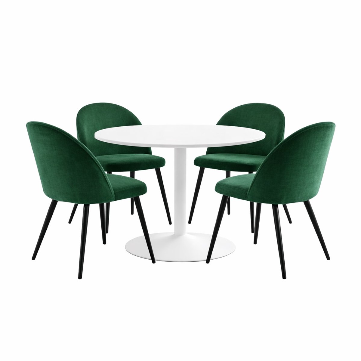 Carry eethoek tafel Ø110cm, 4 stoelen velours groen.