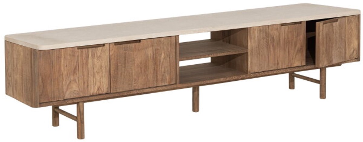 DTP Home Bliss No.2 tv-meubel teakhout en Mortex naturel / beige - 210 x 35 x 50 cm