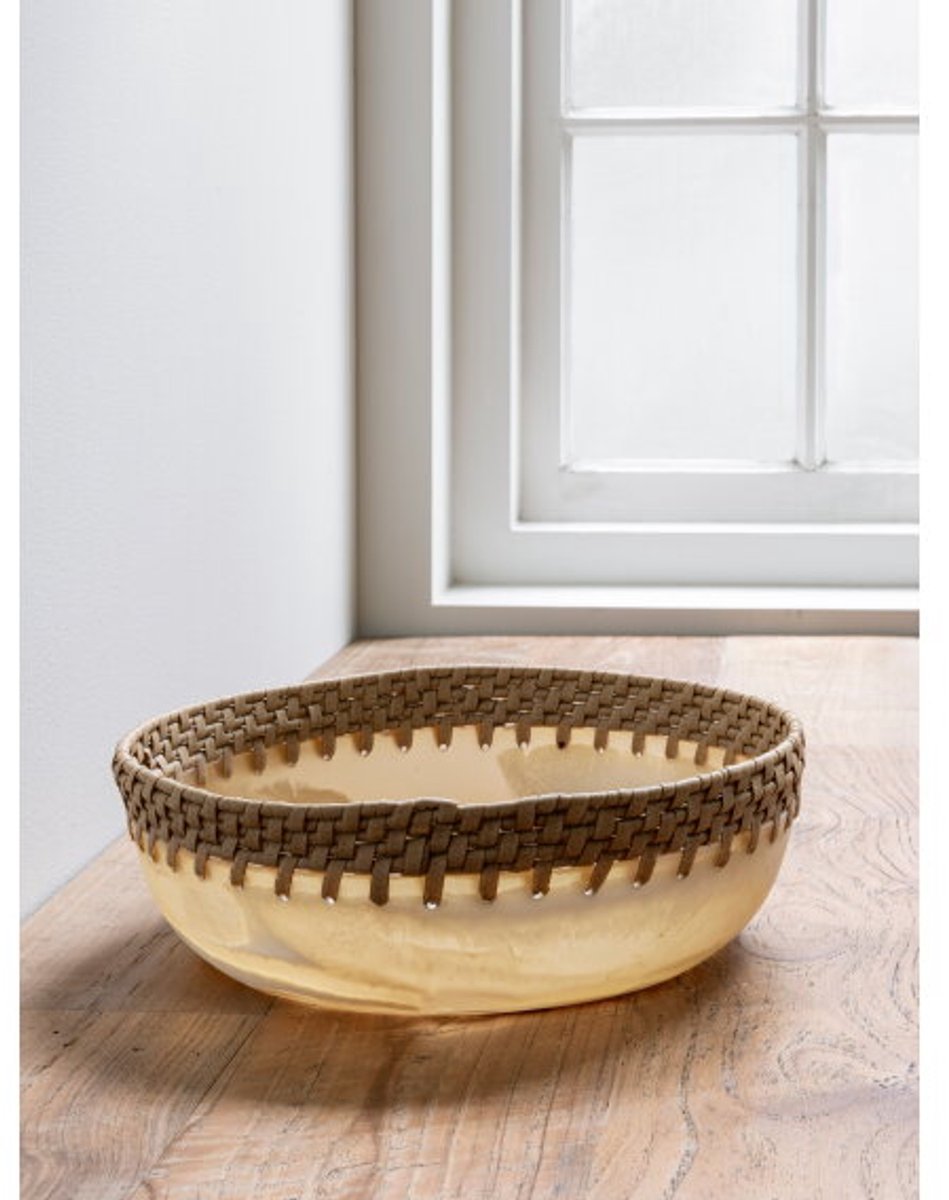 MUST Living Bowl Da Vinci ROUND,±12xØ35 cm, resin brown/white and synthetic abaca