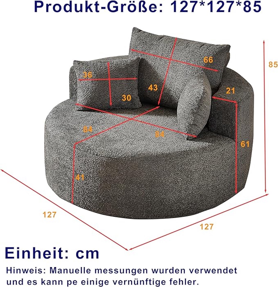 Slaapstoel 1-Persoons Modulaire Cloud Chair met Chenille Bekleding en Rugkussen – 127 x 85 cm – Comfortabele Lounge Stoel voor Woonkamer, Slaapkamer, Showroom, Relaxen – Pauwhome