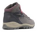 Grijze wandelschoen met roze veters, donkergrijze en beige accenten. Waterdicht.