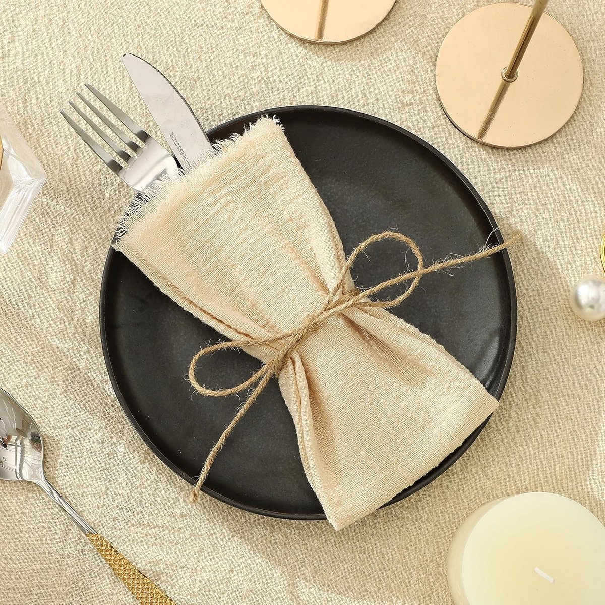 Set van 12 Stoffen Servetten Katoen Beige 47x40 cm voor Diner en Feesten