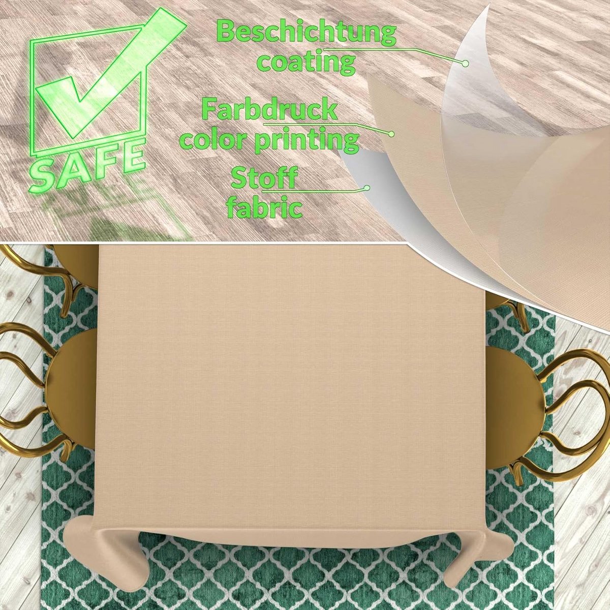 Waterafstotend Damast Tafelkleed Beige Jacquard Katoen/Polyester 140x140 cm Kreukvrij