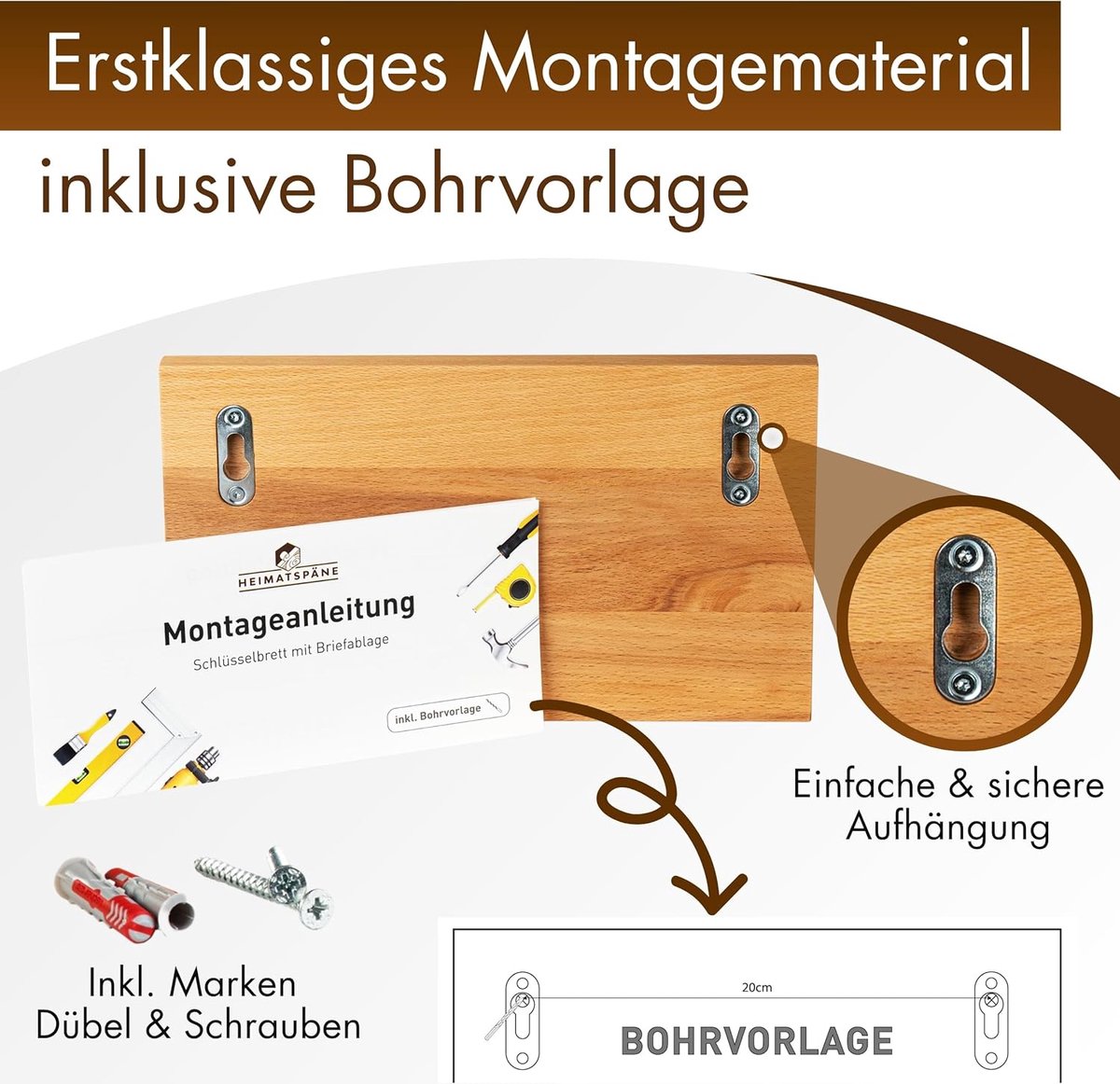 Sleutelrek met Plank van Massief Kernbeukenhout 26 x 15 x 5,5 cm – Industrieel Sleutelbord voor Wandmontage met Zwarte RVS Haken – Handgemaakt & Duurzaam – Pauwhome
