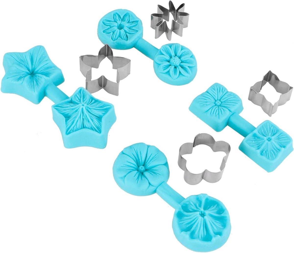 Siliconenvorm voor Bakken en Snoep - 4 Sets met Fondant en Chocolaatjesvormen + Snijders