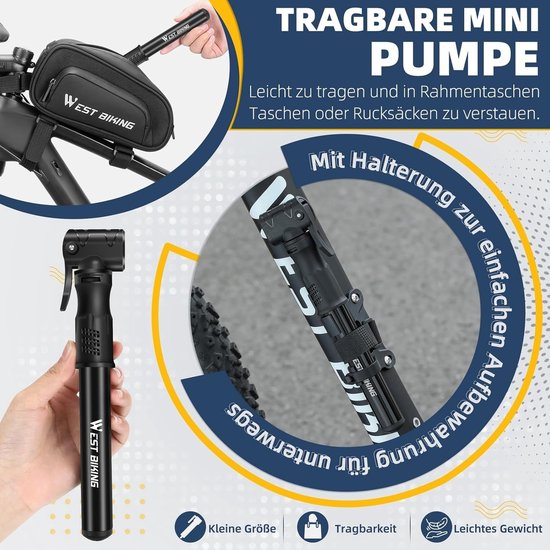 Fietspomp-Draagbare mini-fietspomp - gemaakt van aluminiumlegering - geschikt voor mountainbikes en racefietsen, kan ook als ballenpomp gebruikt worden. — afbeelding 4
