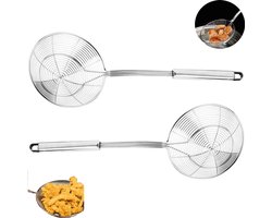 2 stuks - Massieve roestvrijstalen zeef/schuimschep - Keukengerei - Roestvrijstalen draadzeef voor de keuken - Frituurnoedels - Draadzeef/pastaschep - Roestvrijstalen zeef - 39 cm x 13,5 cm - Geschikt om te koken en te frituren