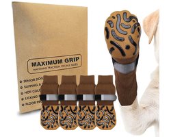 Antislip hondensokken, 2 paar hondensokken, verstelbaar, pootbeschermers met dubbelzijdig, sokken voor kleine honden, middelgrote honden,Koffie kleur,S 5.5*14cm