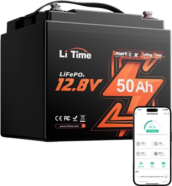 12V 50Ah LiFePO4 Accu met Lage Temperatuur Beveiliging - Diepe Cyclus Lithium Batterij voor Boten en Motoren