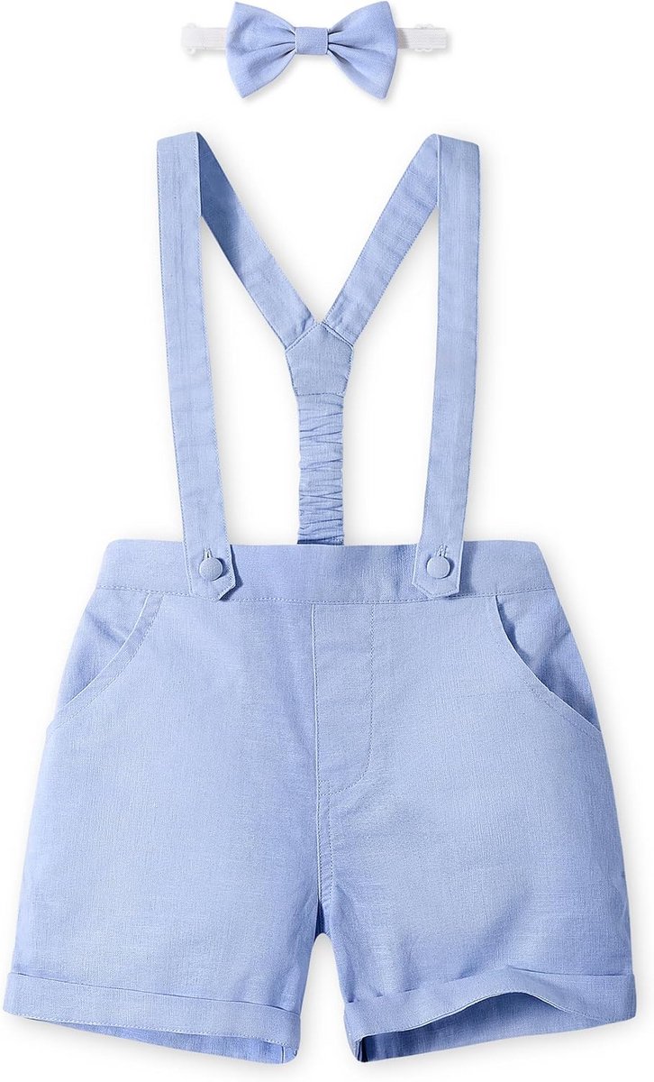 Linnen Jongens Shorts met Bretels en Strik - Zomer Casual Set