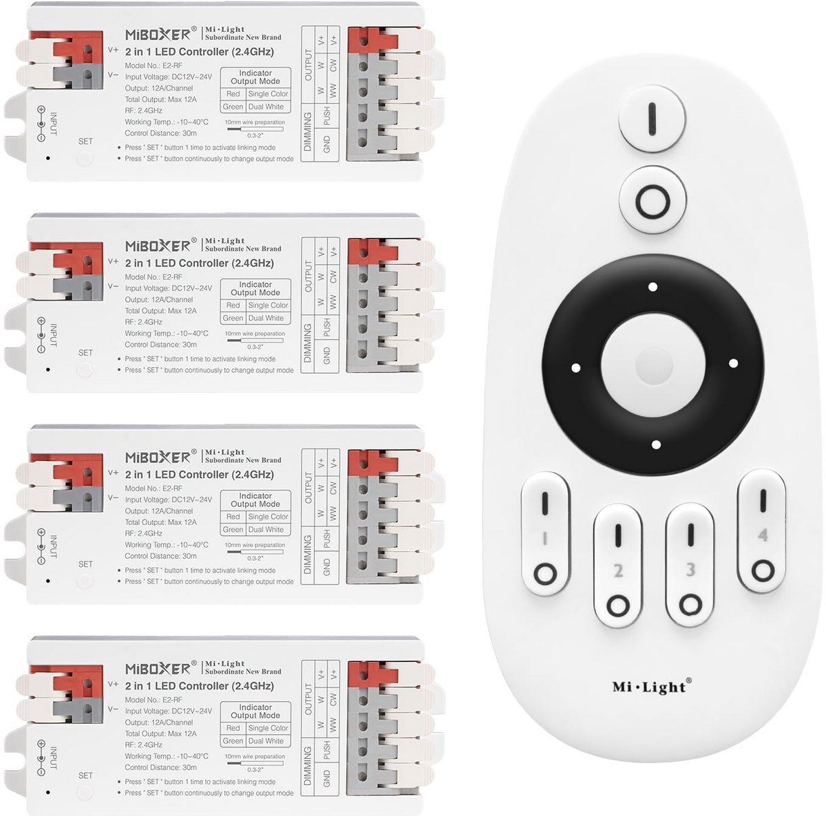 LED Dimmer Controller 2 in 1 Single & Dubbel Wit Licht 2.4GHz Draadloos met Push Dim Functie