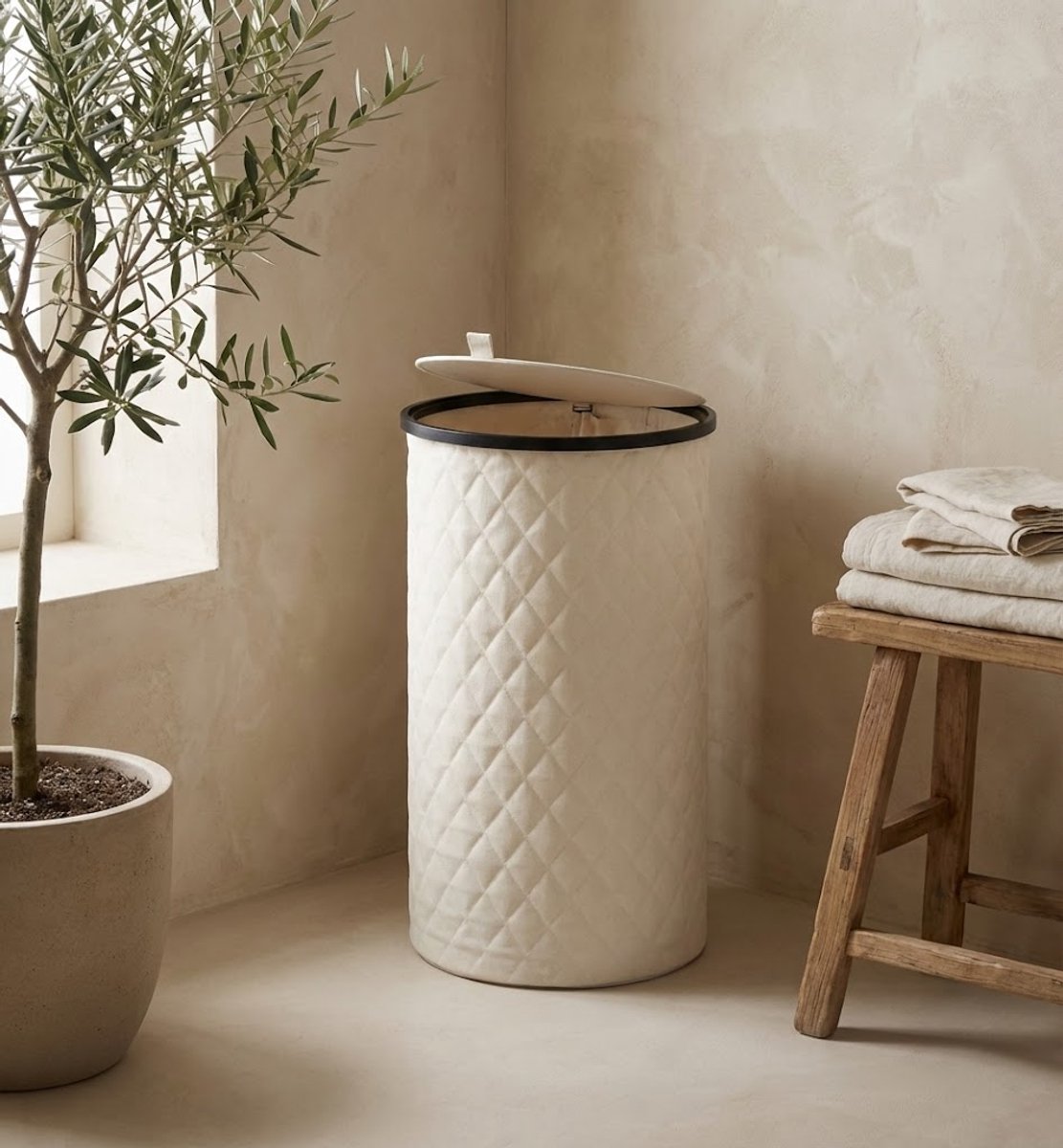 MAZAZU Ronde Wasmand 99L – Hoog Smal – Deksel & Waszak