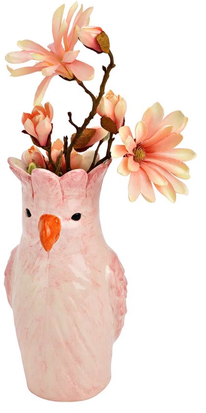 Vase à fleurs Perroquet - rose - céramique - 13 x 25 x 13 cm - vase