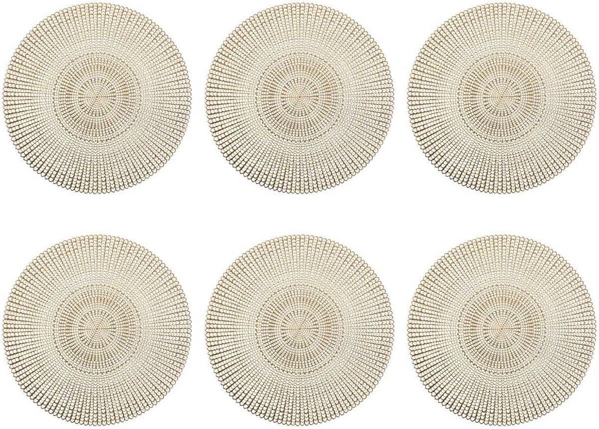 Set van 6 Ronde Placemats 'Cut Out' - Goudkleurig PVC (Ø 41 cm) - Praktisch & Stijlvol Dineren