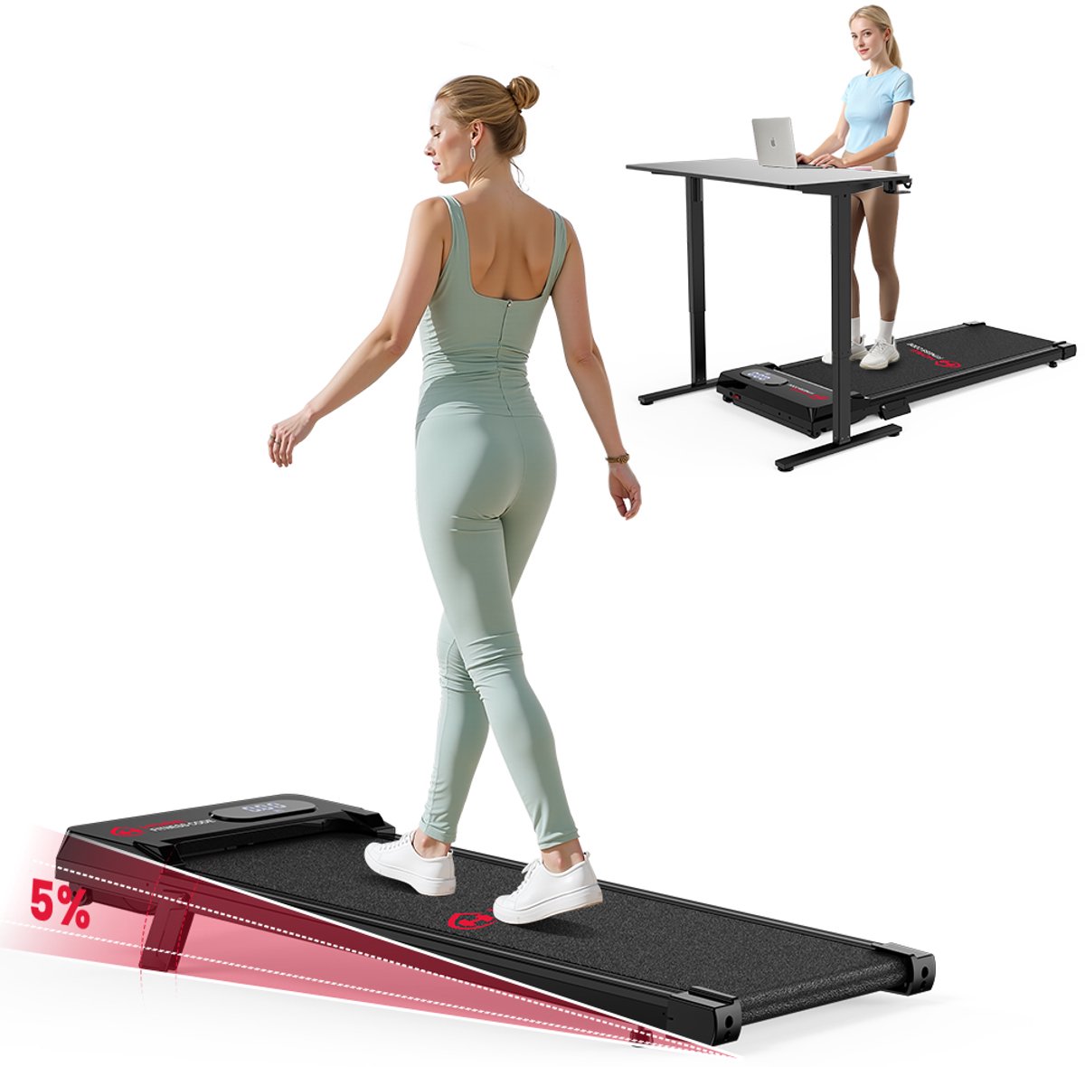HOMEFITNESSCODE Loopband draagbaar met 5% helling - 3-in-1 Walkingpad Elektrisch - loopkussen 1-6 km/u instelbaar - Motor 2,5 pk - met afstandsbediening en LED-scherm - loopvlak 38 x 90 cm - Zwart
