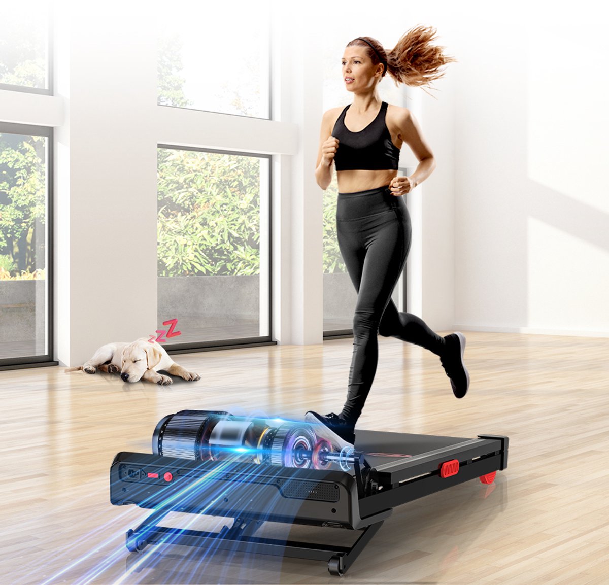 Opvouwbare loopband met helling 4 in 1 - Loopband met 9% helling - Elektrische 3.0 pk loopmachine voor thuisgebruik tot 145KG - 1-10km/u - LED-display - Geluid<50db - Zwart thumbnail 2