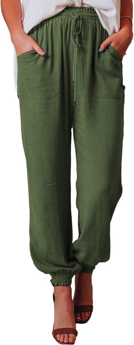 Dames Harembroek met Trekkoord en Manchet - Losse Vrouwen Loungewear met 4 Zakken