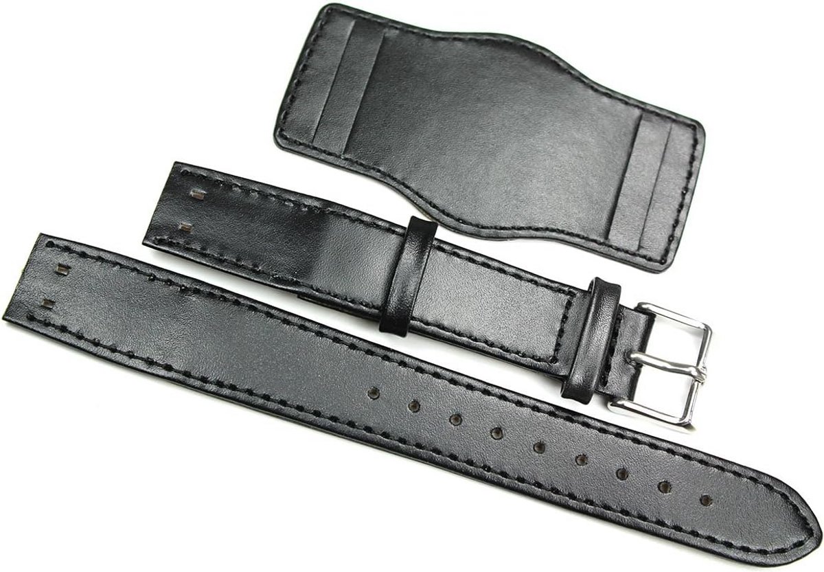 Leren Horlogeband 20mm Zwart voor Heren met Gesp