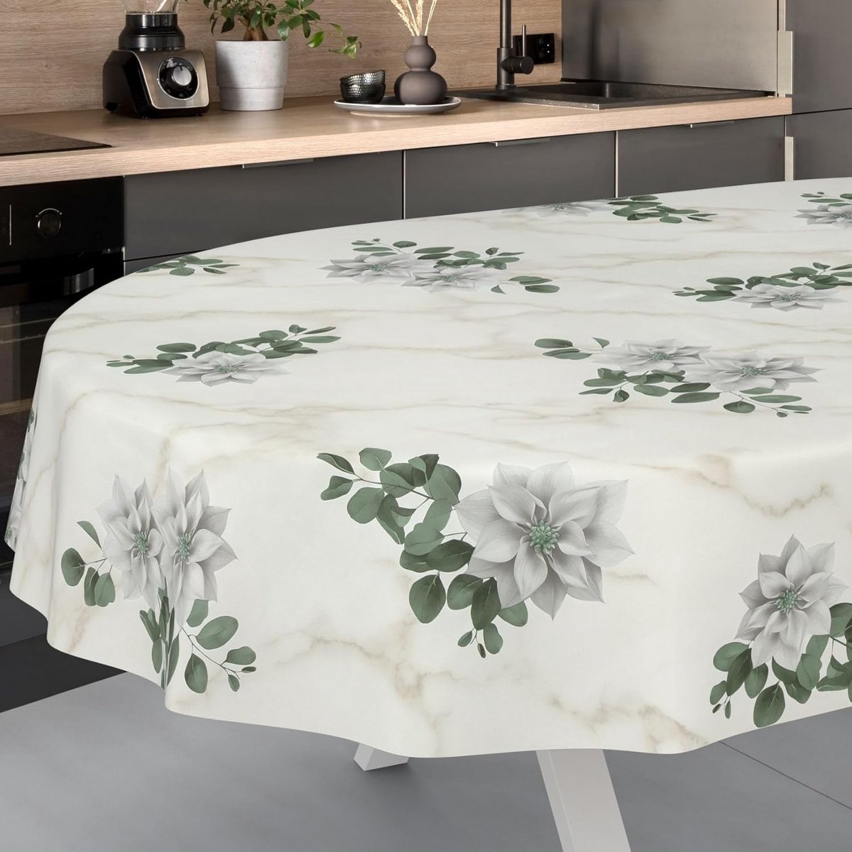 Ovaal Tafelkleed Marmer Look 260x140 cm - Afwasbaar & Uitsnijdbaar Tafelzeil