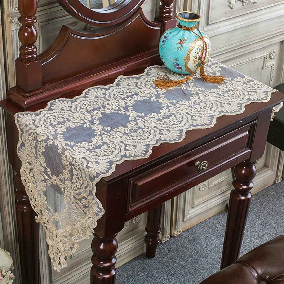 Tafel Runner Herfst Bloemenpatroon Lange Tafel Decoratie Zwart 30 x 210 cm