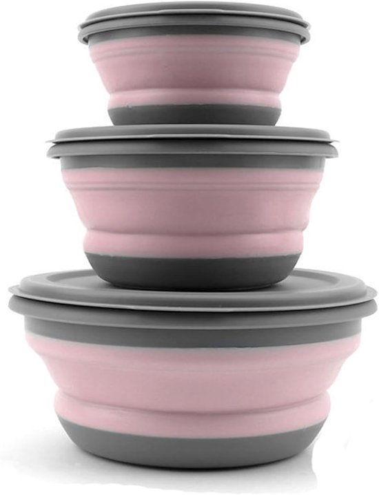 Opvouwbare siliconen kom – 3 stuks – roze