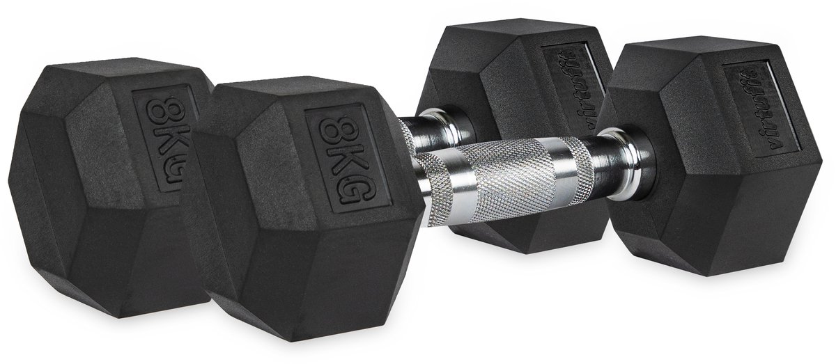 VirtuFit Hexa Dumbbell Pro Set - 2 x 8 kg - Hexagon Dumbbell - Duurzaam en Slijtvast - Krachttraining - Gewicht - CrossFit & Fitness - Geschikt voor Beginners en Professionals - Set van 2
