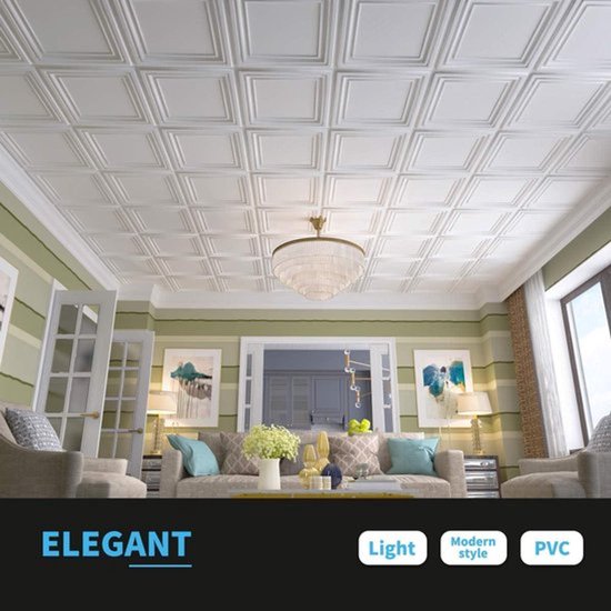 Decoratieve PVC plafondtegels, set van 12 stuks, 4.5㎡, wit, 61x61cm