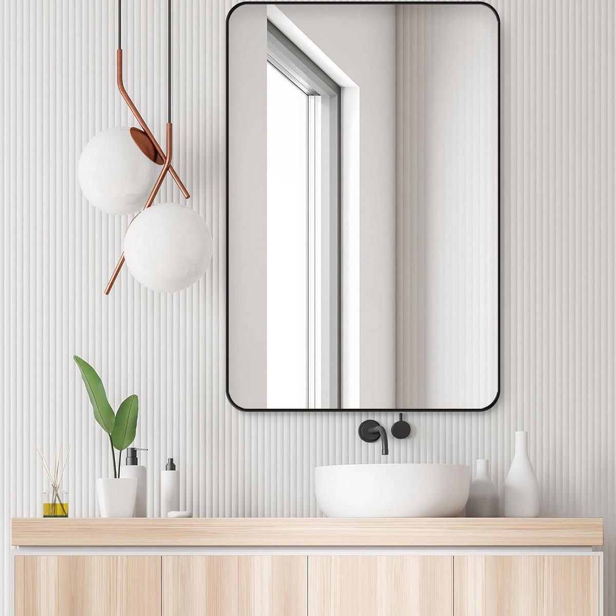 Zwarte Rechthoekige Wandspiegel 60x90 cm, Moderne Badkamerspiegel voor Slaapkamer en Woonkamer