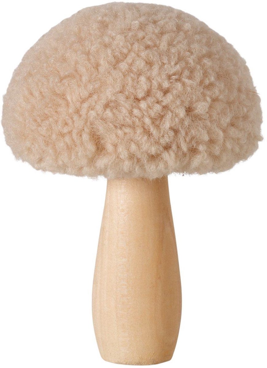Boltze Home decoratie paddenstoel hout beige herfst tafeldecoratie 11cm.