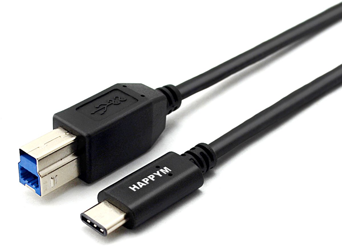 USB C naar USB B 3.0 Kabel – Printerkabel & Externe Harde Schijf – 2 Meter – Zwart – USB 3.1