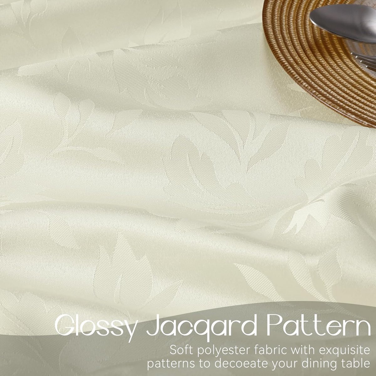 Elegante Rechthoekige Tafelkleed Jacquard Waterdicht Damast Bloemenpatroon Ivory