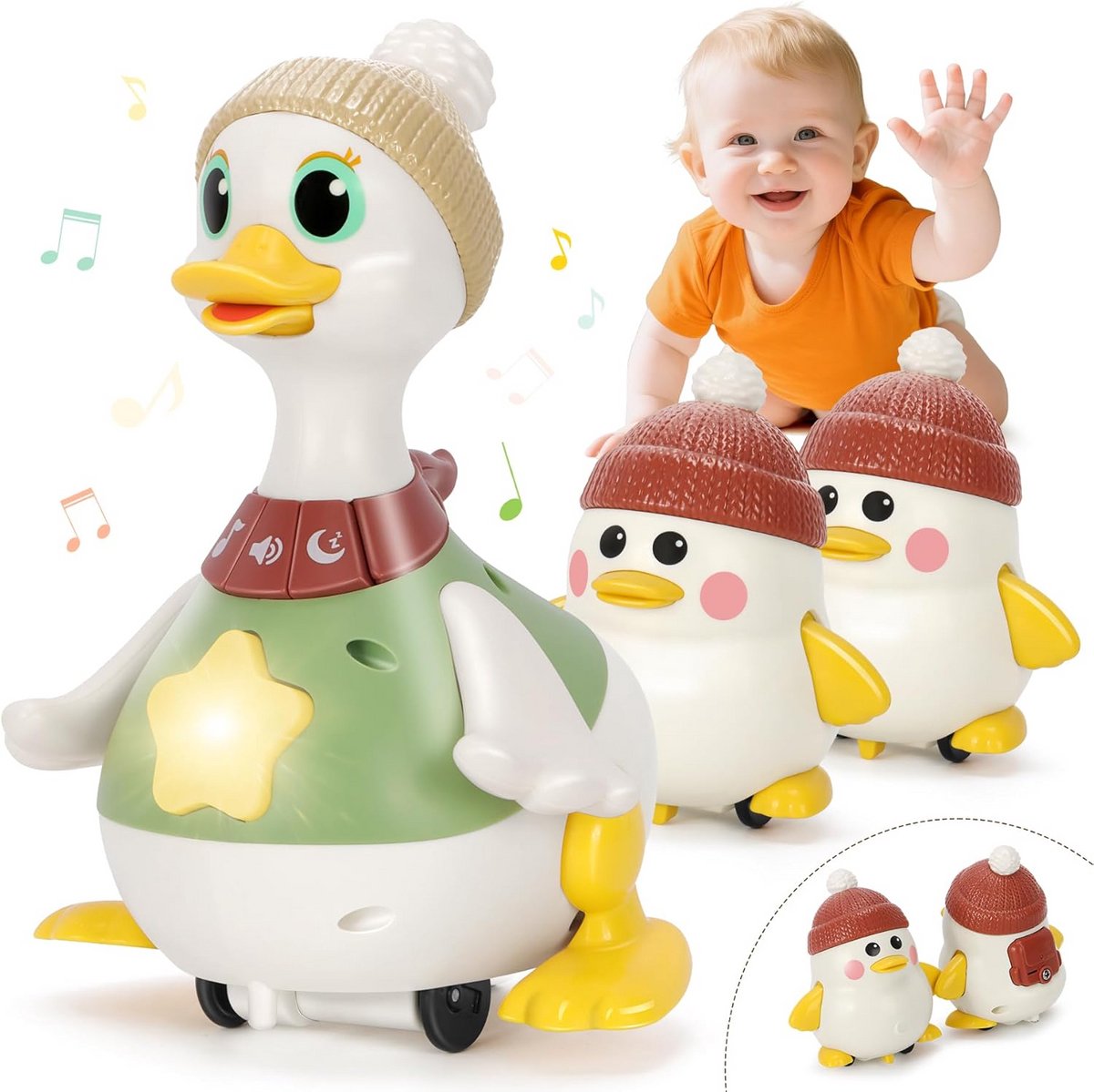 Lichtgevend Kruipspeelgoed Baby met Muziek | Dansende Eend voor Tummy Time | Cadeau 6-12 Maanden