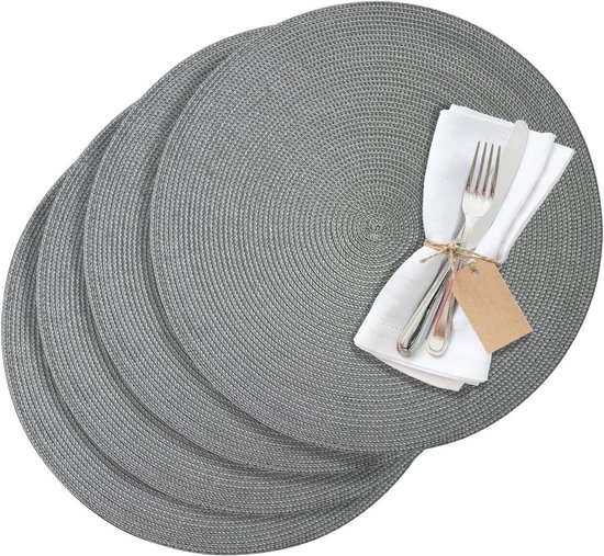 Beydodo Placemats, pvc, zilver, set van 4, afwasbaar, rond, 38