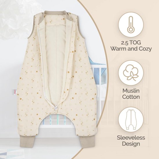 Warme Baby Slaapzak met Voetjes en Pijpen - 2.5 Tog Mousseline Katoen voor Winter - 1 tot 4 Jaar — afbeelding 2