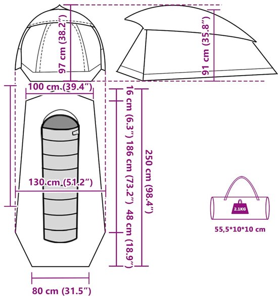 vidaXL - Koepeltent - 1-persoons - waterdicht - groen van Vidaxl — afbeelding 4