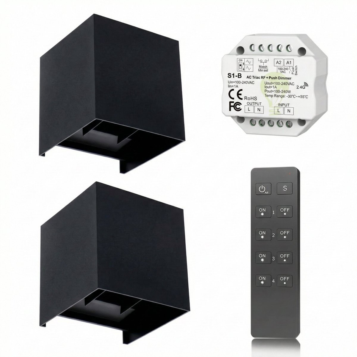 2x | Cube wandlamp set | Draadloos dimbaar | Zwart | CCT - Lichtkleur instelbaar | Incl. afstandsbediening